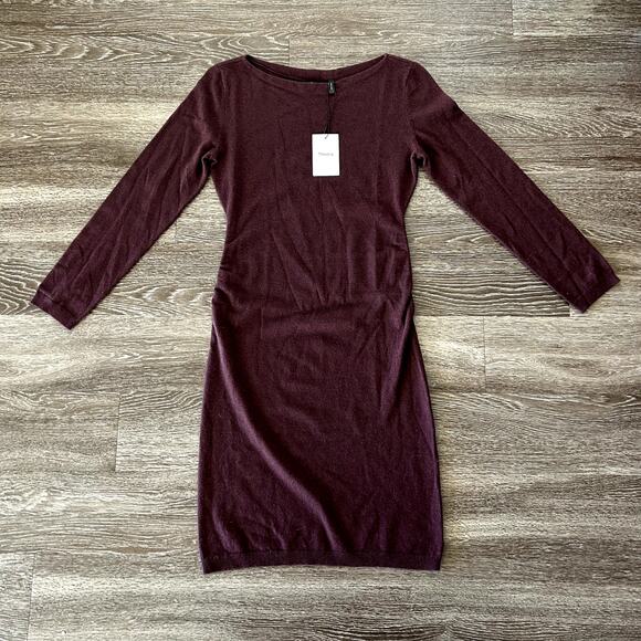 NWT Theory Boatneck Merlot 100% Cashmere Sweater Dress Sz Large Long Sleeve Midi - Picture 13 of 14
